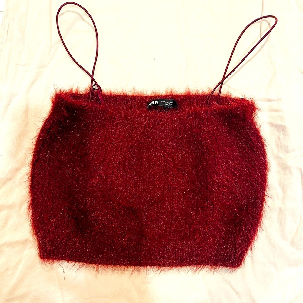 Zara Purple Fuzzy Spaghetti Strap Crop Top